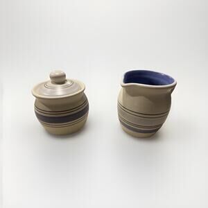 Pfaltzgraff RIO ~ Blue and White Striped Creamer and Sugar Set